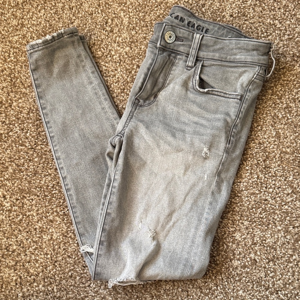 American Eagle Outfitters Women's Light Gray Skinny Jeans